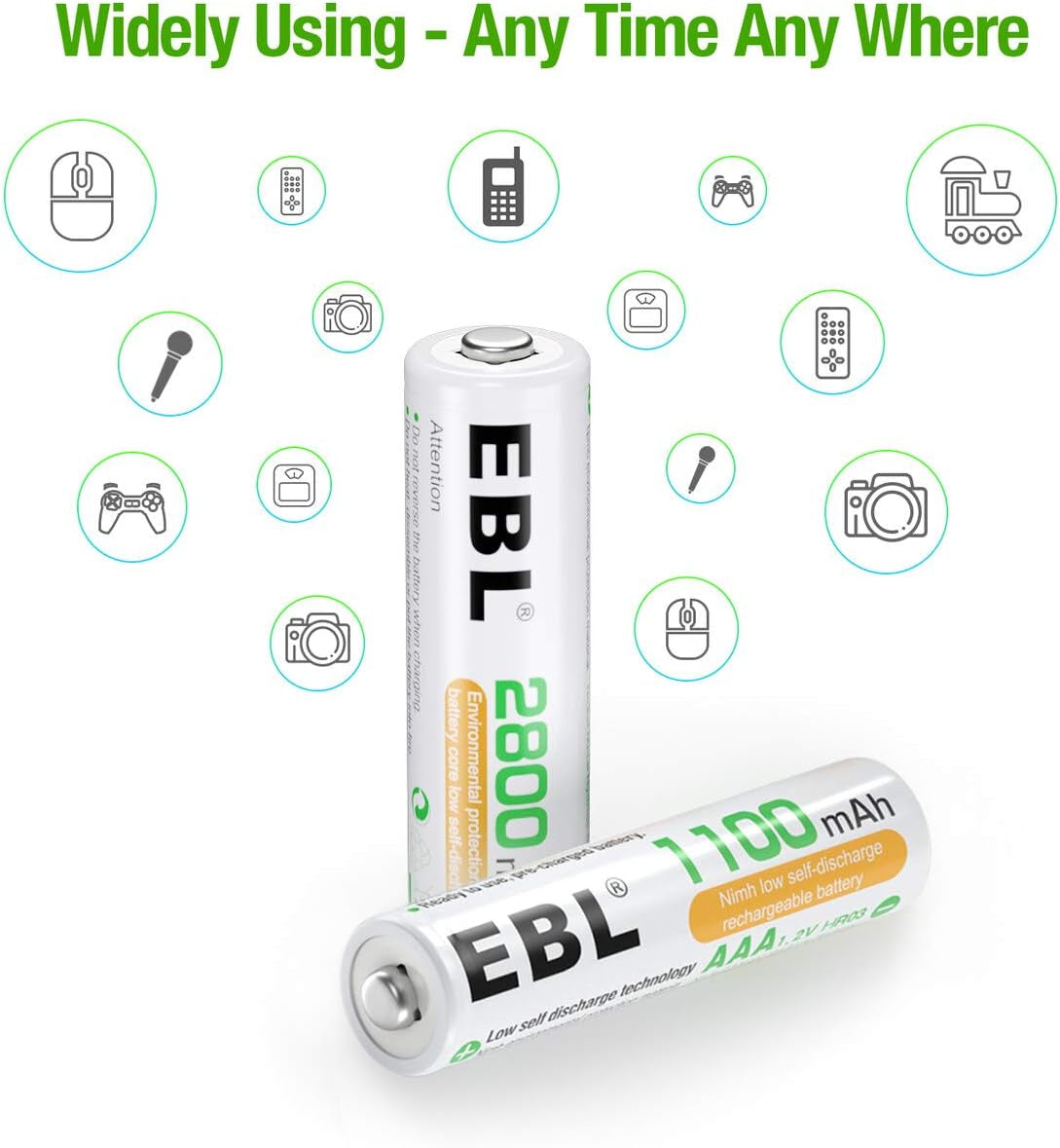 AA Rechargeable Batteries 2800Mah 4 Pack and AAA Rechargeable Batteries 1100Mah 4 Pack, 1.2V Ni-Mh AA AAA Batteries Combo