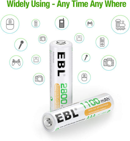 AA Rechargeable Batteries 2800Mah 4 Pack and AAA Rechargeable Batteries 1100Mah 4 Pack, 1.2V Ni-Mh AA AAA Batteries Combo
